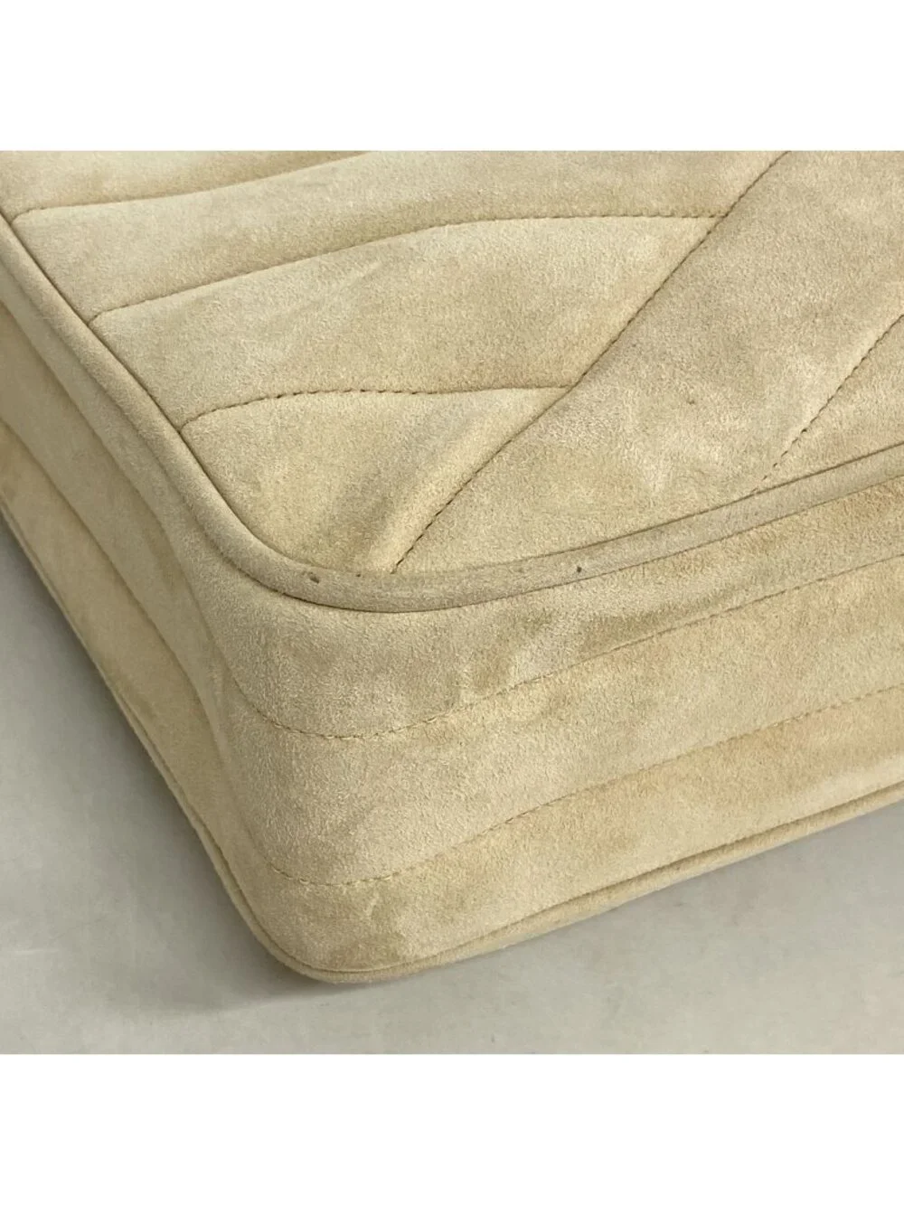 Chanel Shoulder Bag Suede Beige Gold